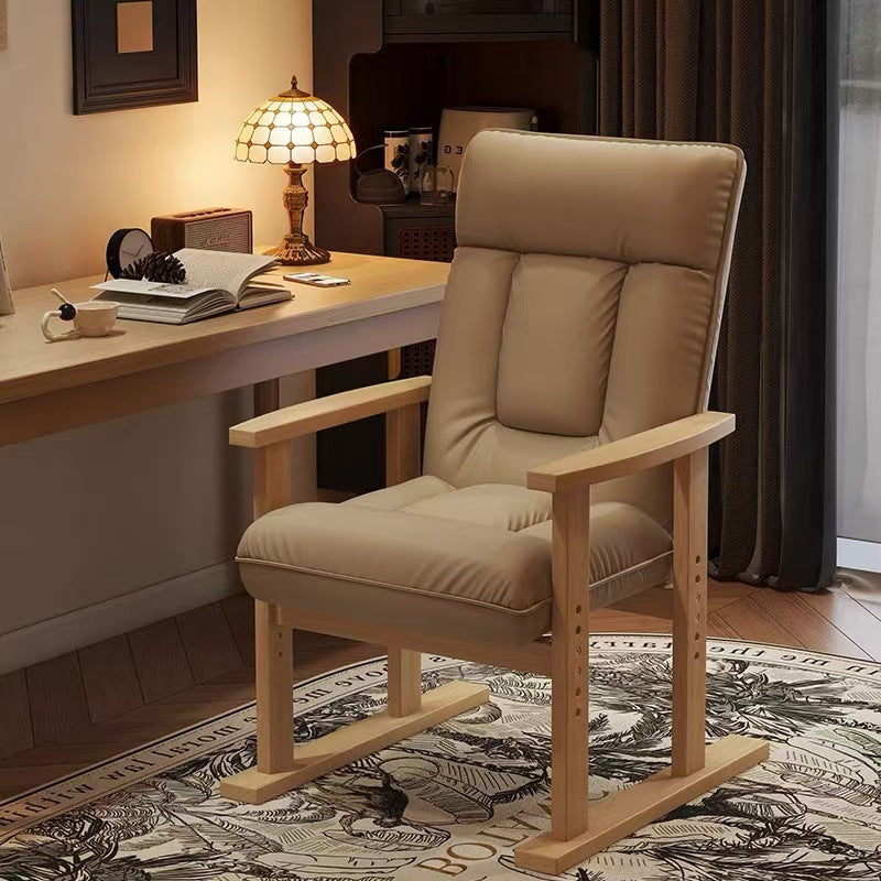 Modern Minimalist Faux Leather Solid Wood Rectangular Accent Chair With Adjustable Backrest Armrests For Living Room