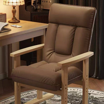 Modern Minimalist Faux Leather Solid Wood Rectangular Accent Chair With Adjustable Backrest Armrests For Living Room