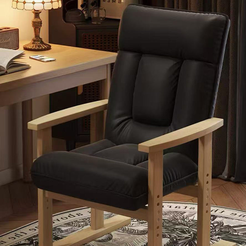 Modern Minimalist Faux Leather Solid Wood Rectangular Accent Chair With Adjustable Backrest Armrests For Living Room