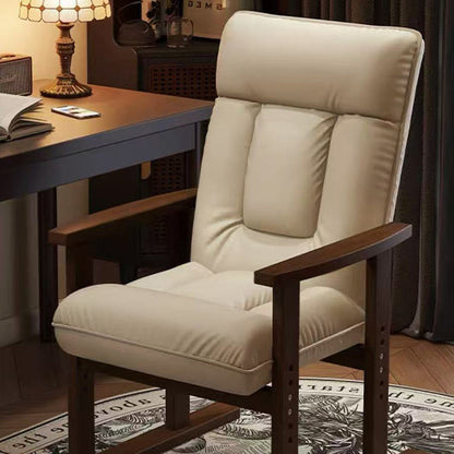 Modern Minimalist Faux Leather Solid Wood Rectangular Accent Chair With Adjustable Backrest Armrests For Living Room