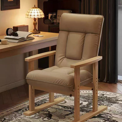 Modern Minimalist Faux Leather Solid Wood Rectangular Accent Chair With Adjustable Backrest Armrests For Living Room