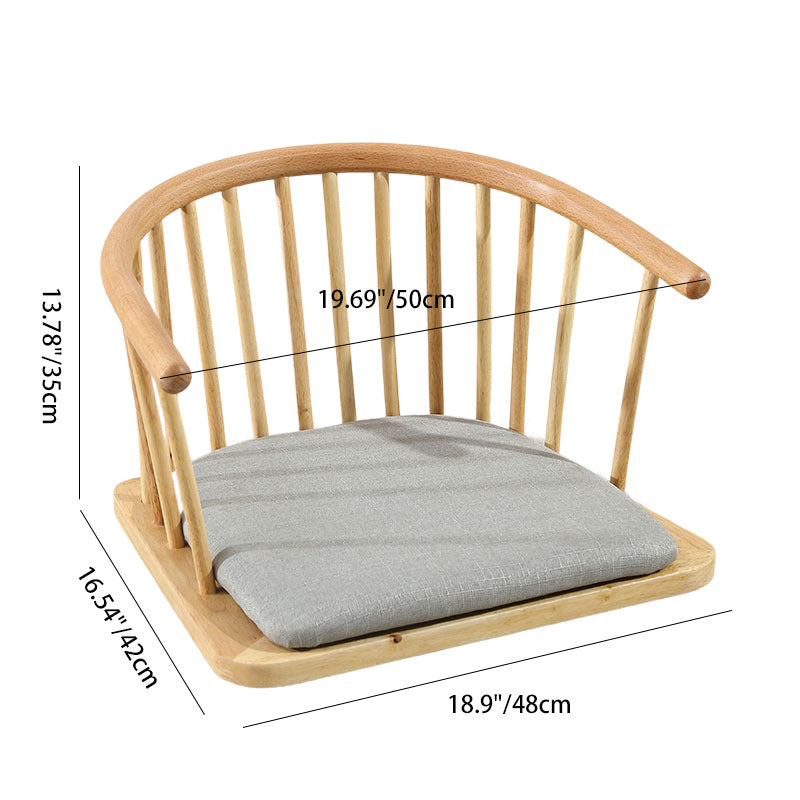 Traditional Japanese Cotton-Linen Solid Wood Curved Floor Chair With Backrest For Living Room