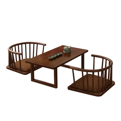 Traditional Japanese Cotton-Linen Solid Wood Curved Floor Chair With Backrest For Living Room