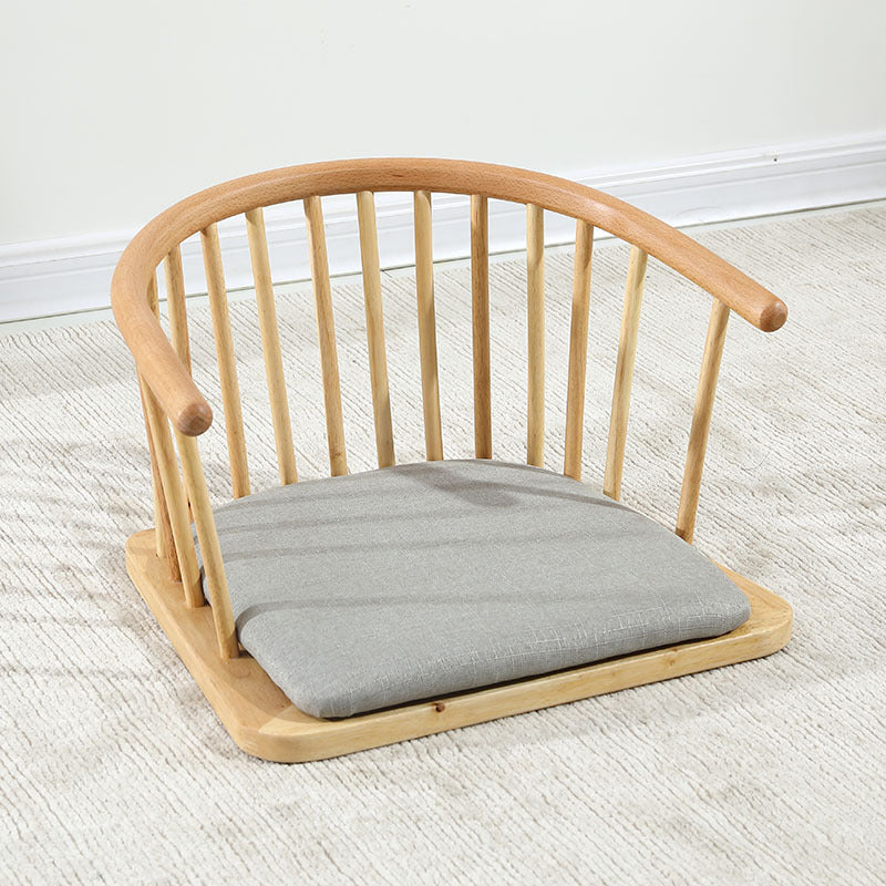 Traditional Japanese Cotton-Linen Solid Wood Curved Floor Chair With Backrest For Living Room