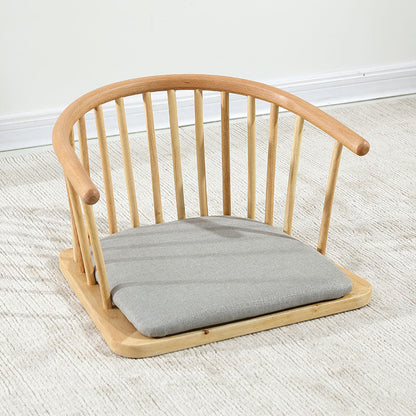 Traditional Japanese Cotton-Linen Solid Wood Curved Floor Chair With Backrest For Living Room