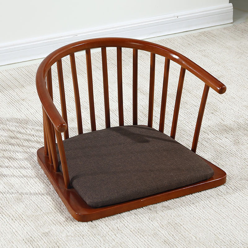Traditional Japanese Cotton-Linen Solid Wood Curved Floor Chair With Backrest For Living Room