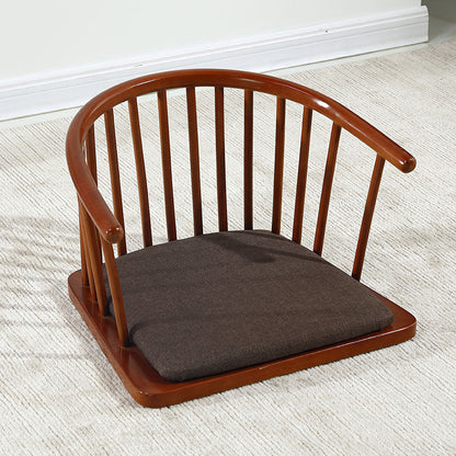 Traditional Japanese Cotton-Linen Solid Wood Curved Floor Chair With Backrest For Living Room