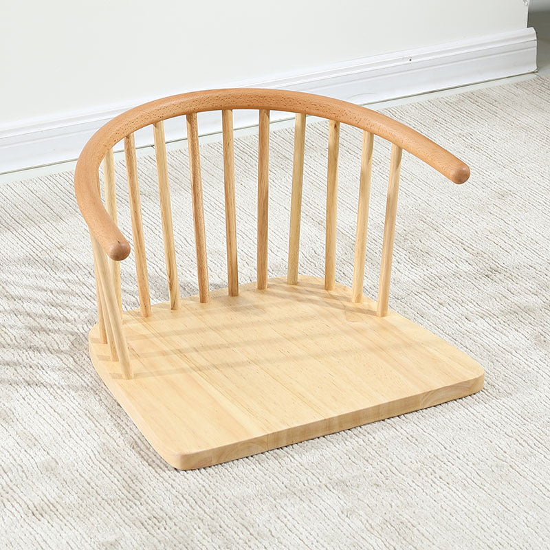 Traditional Japanese Cotton-Linen Solid Wood Curved Floor Chair With Backrest For Living Room