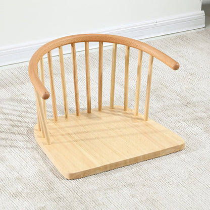 Traditional Japanese Cotton-Linen Solid Wood Curved Floor Chair With Backrest For Living Room