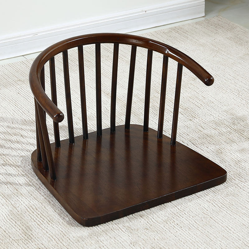 Traditional Japanese Cotton-Linen Solid Wood Curved Floor Chair With Backrest For Living Room