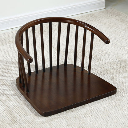 Traditional Japanese Cotton-Linen Solid Wood Curved Floor Chair With Backrest For Living Room
