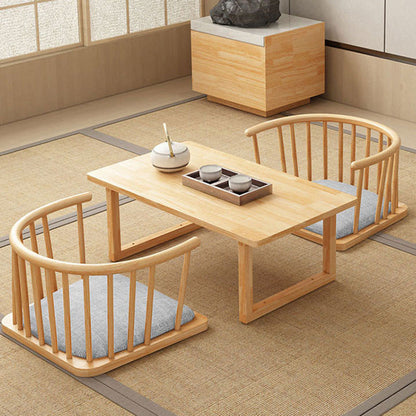 Traditional Japanese Cotton-Linen Solid Wood Curved Floor Chair With Backrest For Living Room