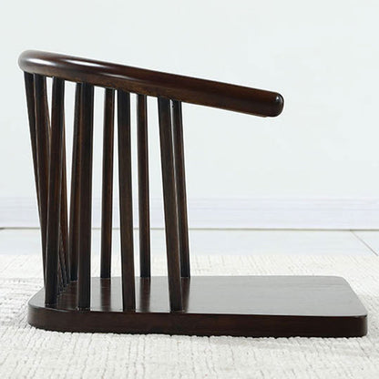 Traditional Japanese Cotton-Linen Solid Wood Curved Floor Chair With Backrest For Living Room