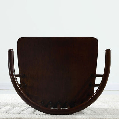 Traditional Japanese Cotton-Linen Solid Wood Curved Floor Chair With Backrest For Living Room