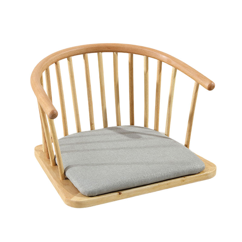 Traditional Japanese Cotton-Linen Solid Wood Curved Floor Chair With Backrest For Living Room