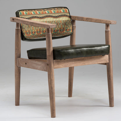 Traditional Vintage PU Leather Solid Wood Rectangular Dining Chair With Armrests Backrest For Dining Room