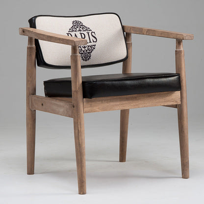 Traditional Vintage PU Leather Solid Wood Rectangular Dining Chair With Armrests Backrest For Dining Room