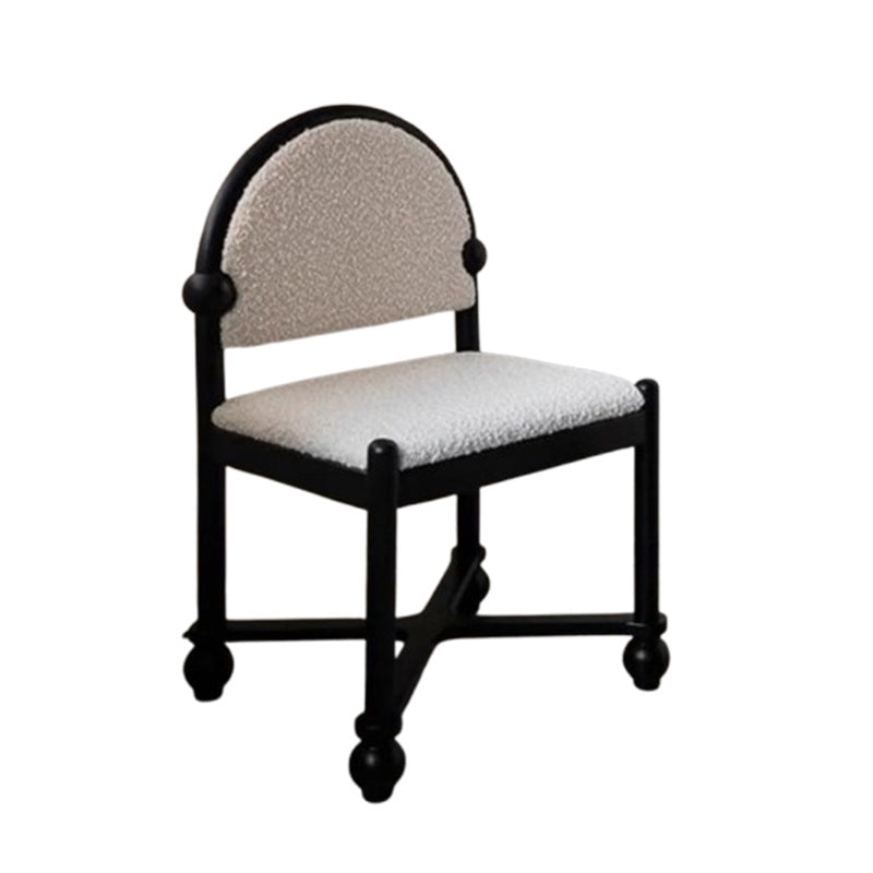 Traditional Vintage Sherpa Fabric Solid Wood & Plywood Half-Round Square Dining Chair With Backrest For Dining Room