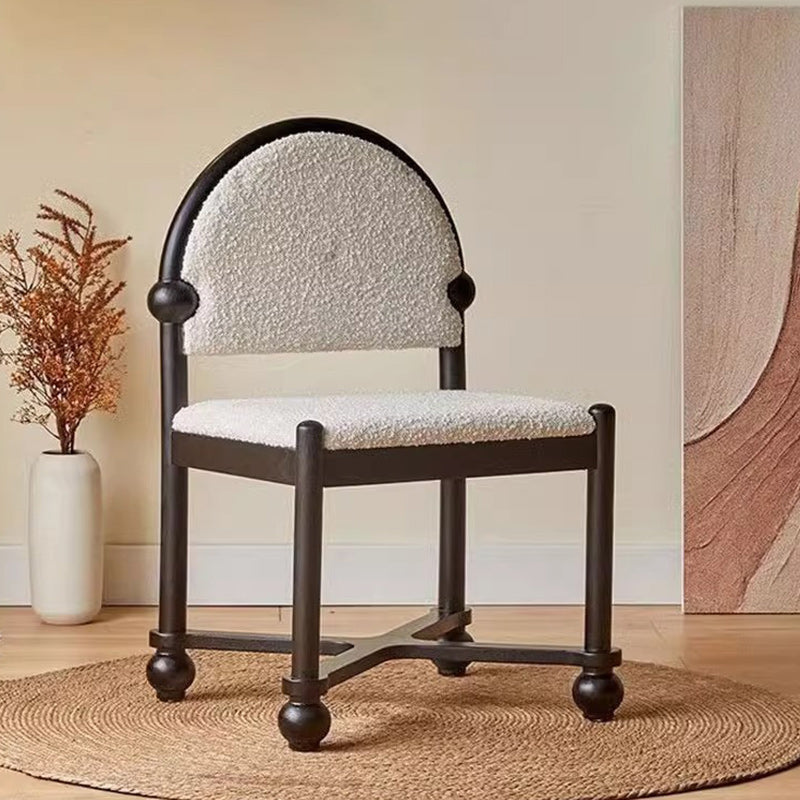 Traditional Vintage Sherpa Fabric Solid Wood & Plywood Half-Round Square Dining Chair With Backrest For Dining Room