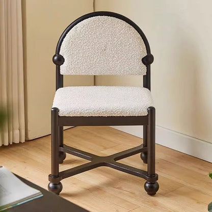 Traditional Vintage Sherpa Fabric Solid Wood & Plywood Half-Round Square Dining Chair With Backrest For Dining Room