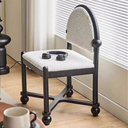 Traditional Vintage Sherpa Fabric Solid Wood & Plywood Half-Round Square Dining Chair With Backrest For Dining Room