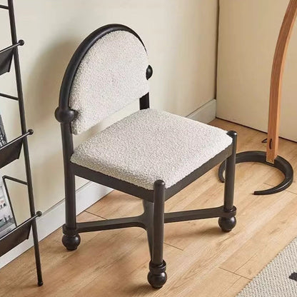 Traditional Vintage Sherpa Fabric Solid Wood & Plywood Half-Round Square Dining Chair With Backrest For Dining Room