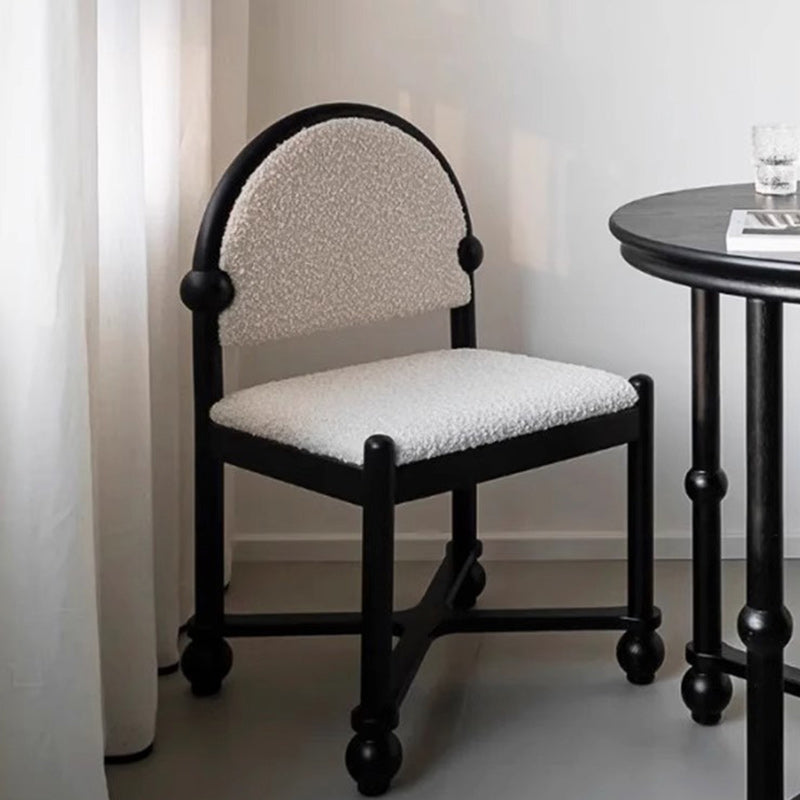 Traditional Vintage Sherpa Fabric Solid Wood & Plywood Half-Round Square Dining Chair With Backrest For Dining Room