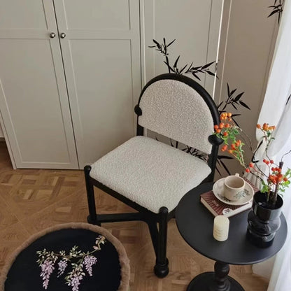 Traditional Vintage Sherpa Fabric Solid Wood & Plywood Half-Round Square Dining Chair With Backrest For Dining Room