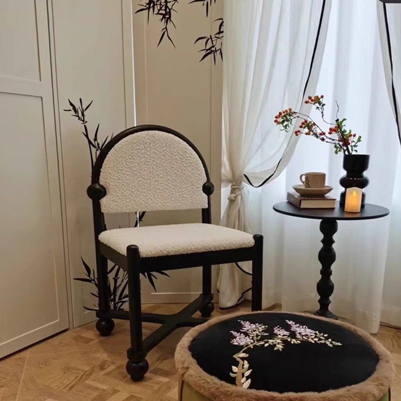 Traditional Vintage Sherpa Fabric Solid Wood & Plywood Half-Round Square Dining Chair With Backrest For Dining Room