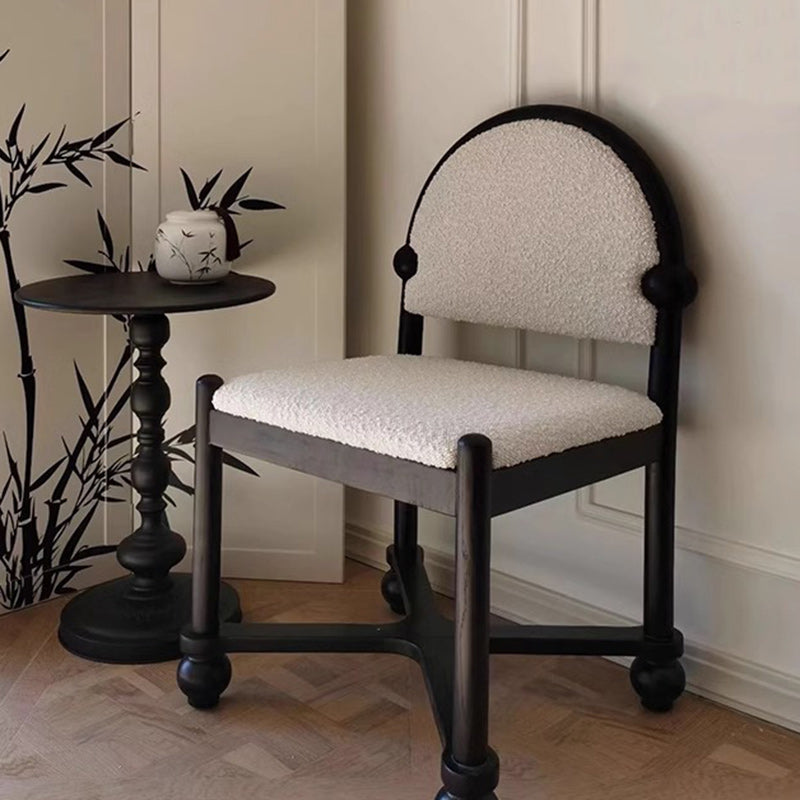 Traditional Vintage Sherpa Fabric Solid Wood & Plywood Half-Round Square Dining Chair With Backrest For Dining Room