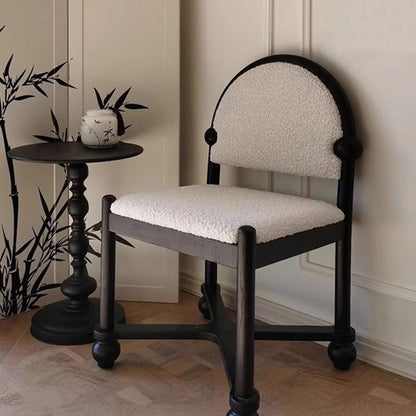 Traditional Vintage Sherpa Fabric Solid Wood & Plywood Half-Round Square Dining Chair With Backrest For Dining Room
