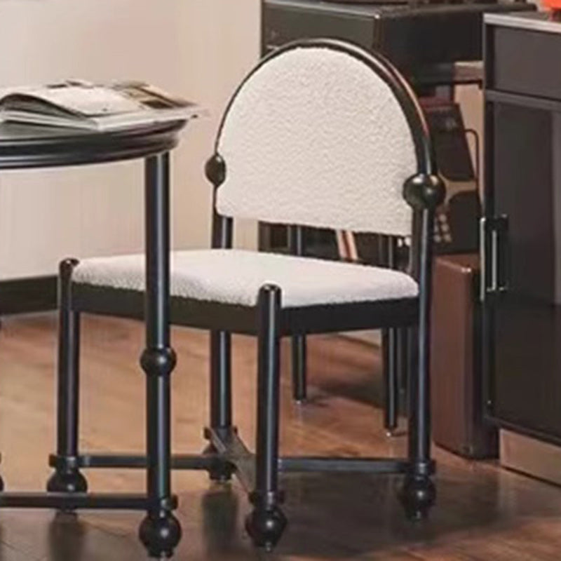 Traditional Vintage Sherpa Fabric Solid Wood & Plywood Half-Round Square Dining Chair With Backrest For Dining Room