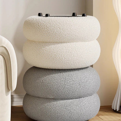 Modern Minimalist Sherpa Fabric Solid Wood Flat Round Low Stool For Living Room