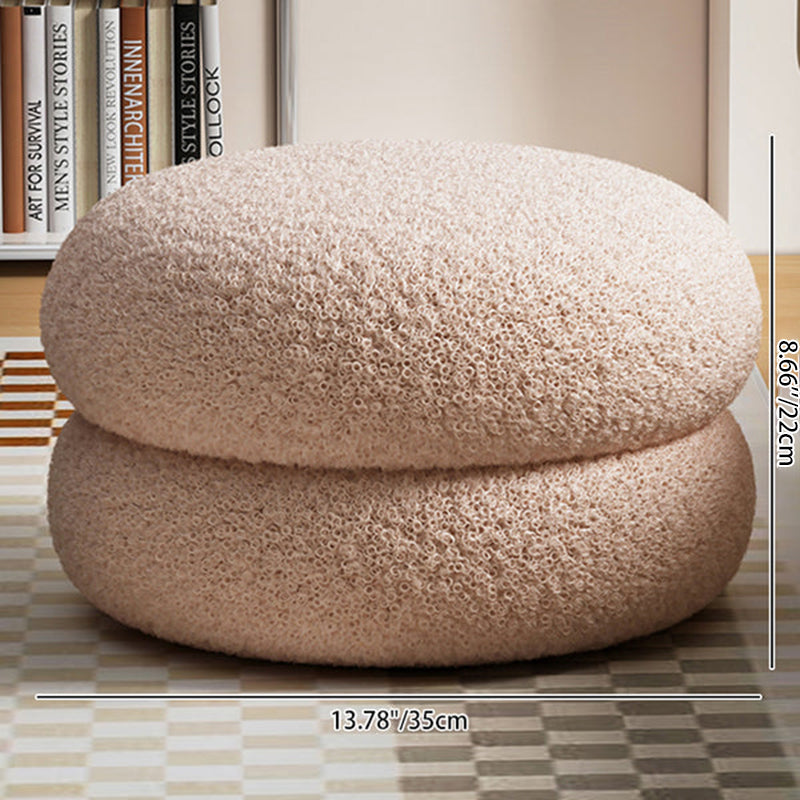 Modern Minimalist Sherpa Fabric Solid Wood Flat Round Low Stool For Living Room