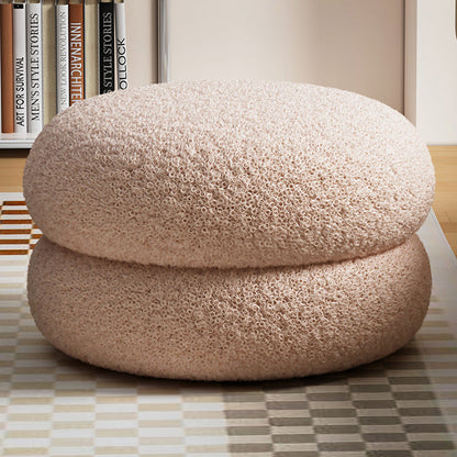 Modern Minimalist Sherpa Fabric Solid Wood Flat Round Low Stool For Living Room