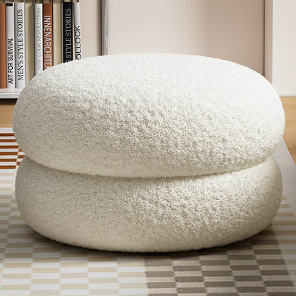 Modern Minimalist Sherpa Fabric Solid Wood Flat Round Low Stool For Living Room