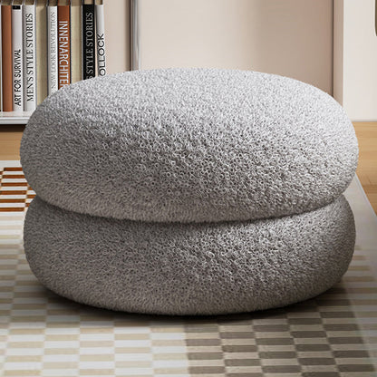 Modern Minimalist Sherpa Fabric Solid Wood Flat Round Low Stool For Living Room