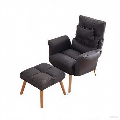 Modern Minimalist Synthetic Fabric Solid Wood Square Reclining Accent Chair With Backrest & Armrest For Living Room