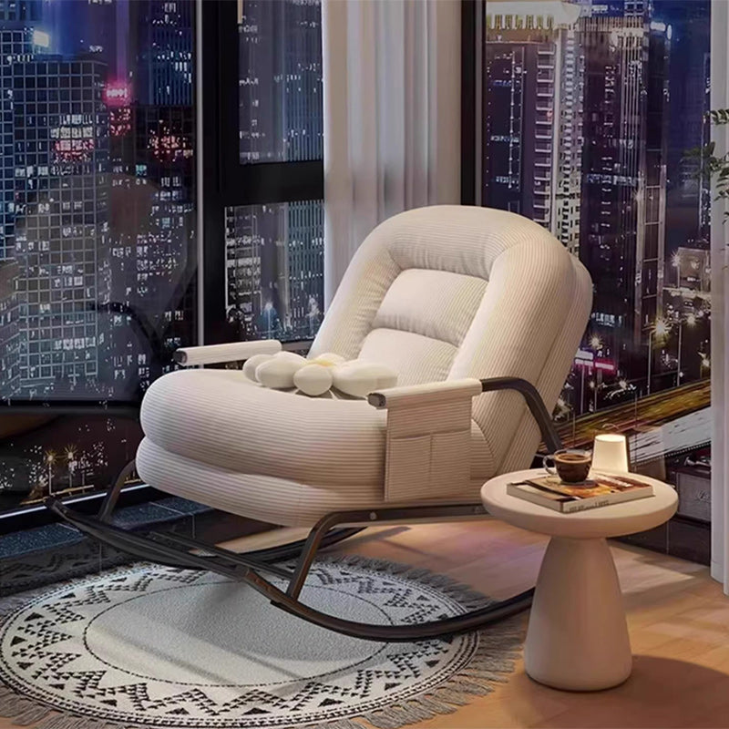 Modern Minimalist Corduroy Metal Rounded Folding Accent Chair With Backrest & Armrest For Living Room