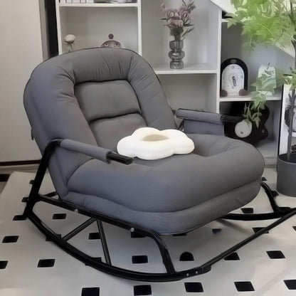 Modern Minimalist Corduroy Metal Rounded Folding Accent Chair With Backrest & Armrest For Living Room