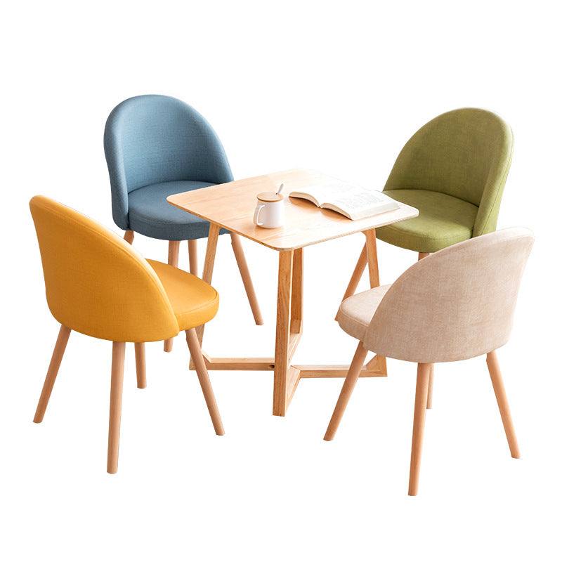 Contemporary Scandinavian Solid Wood Linen Curved Rounded Dining Chair With Backrest For Dining Room