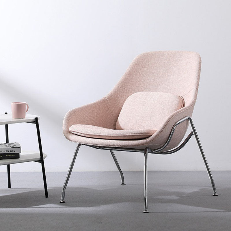 Contemporary Scandinavian Fabric Iron Curved Square Accent Chair With Backrest For Living Room