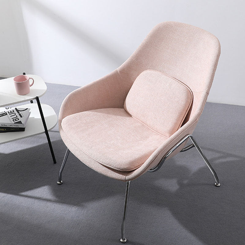 Contemporary Scandinavian Fabric Iron Curved Square Accent Chair With Backrest For Living Room