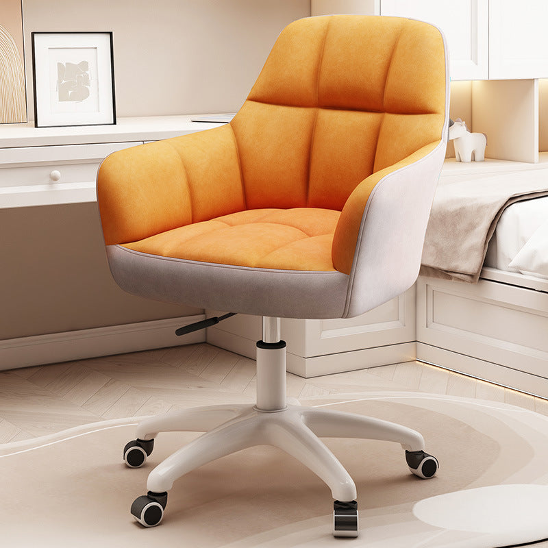 Modern Minimal Velvet Synthetic Fabric Metal Grid Pattern Desk Chair With Backrest & Armrest For Home Office