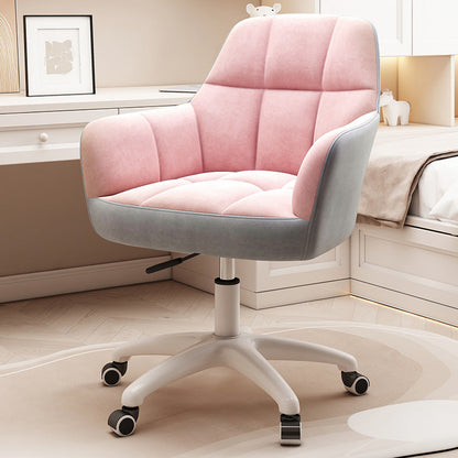 Modern Minimal Velvet Synthetic Fabric Metal Grid Pattern Desk Chair With Backrest & Armrest For Home Office