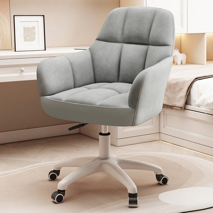 Modern Minimal Velvet Synthetic Fabric Metal Grid Pattern Desk Chair With Backrest & Armrest For Home Office