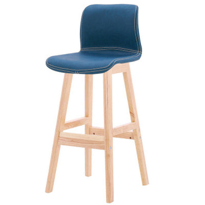 Contemporary Scandinavian PU Leather Solid Wood Curved Square Bar Stool With Backrest For Dining Room