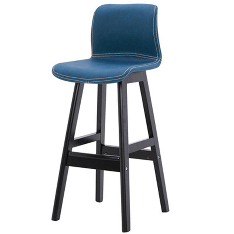 Contemporary Scandinavian PU Leather Solid Wood Curved Square Bar Stool With Backrest For Dining Room