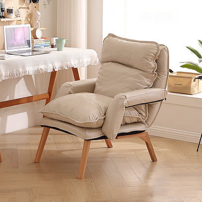 Modern Minimalist Cotton Linen Solid Wood Square Accent Chair With Backrest & Armrest For Living Room
