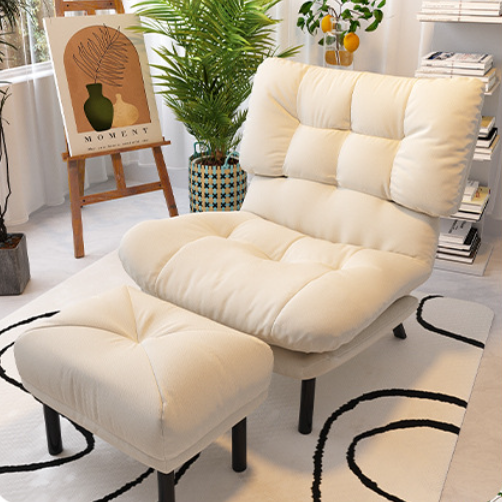 Modern Minimalist Synthetic Fabric Metal Grid Rectangle Accent Chair With Backrest For Living Room